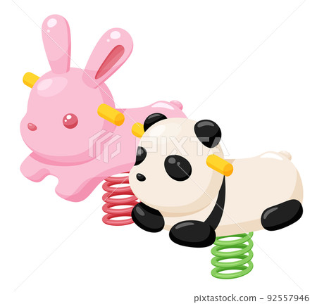 Illustration of spring rockers_Spring rockers in the park_Rabbits and pandas Illustration of spring rockers_Spring rockers in the park_Rabbits and pandas 92557946