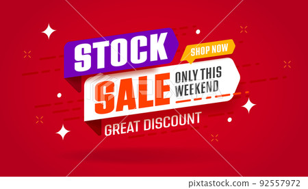 Stock sale only weekend promotion. Great discount only two days advertising. Seasonal sale banner. Cheap price for offline or online shopping vector illustration 92557972