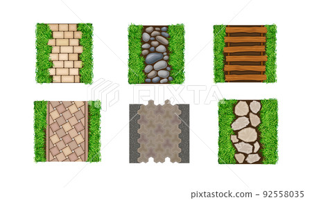 View from above of stone and wooden pathways set vector illustration 92558035