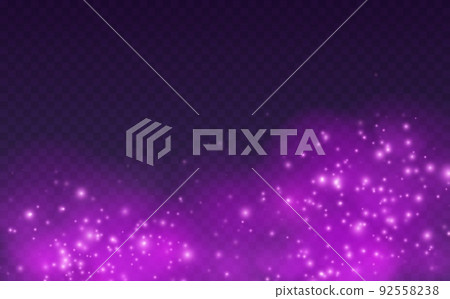Magic cloud with sparkles, purple fairy stardust with sparks. Shiny fog for a witch spell, cosmic dust backdrop. 92558238
