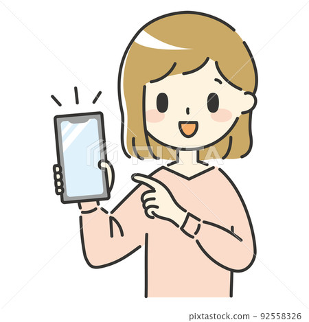 Woman pointing at smartphone 92558326