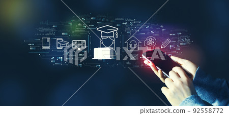Distance learning theme with person using smartphone 92558772