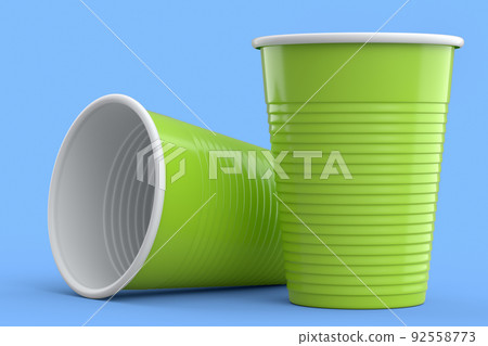 Set of plastic party cup for college ping pong game on blue background. 92558773