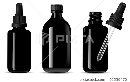 Black glass dropper bottle mockup. Isolated medical bottle 92559470