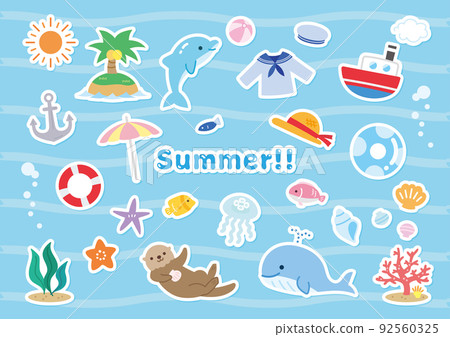 Sea illustration material set summer cute sticker style 92560325