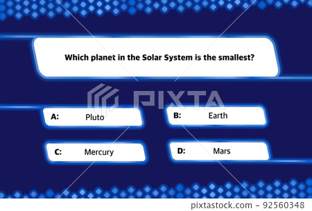 A template of questions and answer options for a quiz on a dark blue neon background. Test, exam, questions for a TV show. Vector illustration of EPS10 92560348