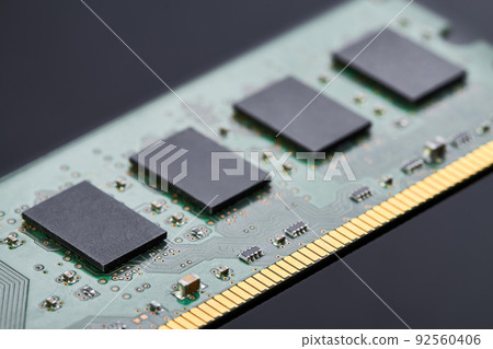 Close-up of Chips on a RAM board for a computer Close-up of Chips on a RAM board for a computer 92560406