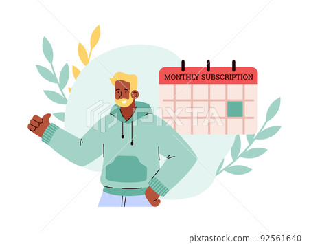 Calendar with marked day for monthly subscription payment, flat vector illustration isolated on white background. 92561640