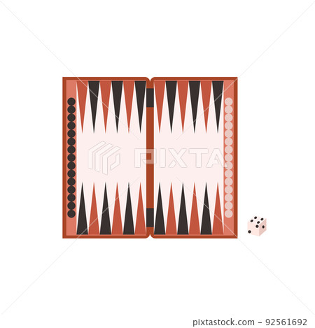 Backgammon brown board with chips and dice flat style 92561692