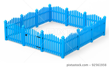 Wooden picket fence on white background that separates the objects. 3d render concept of security or separation on backyard 92561938