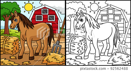 Horse Coloring Page Colored Illustration 92562488