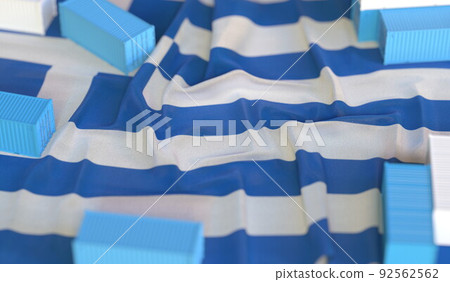 Cargo containers and flag of Greece, production or cargo delivery related 3D rendering 92562562
