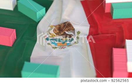 Cargo containers and flag of Mexico, production or cargo delivery related 3D rendering Cargo containers and flag of Mexico, production or cargo delivery related 3D rendering 92562565