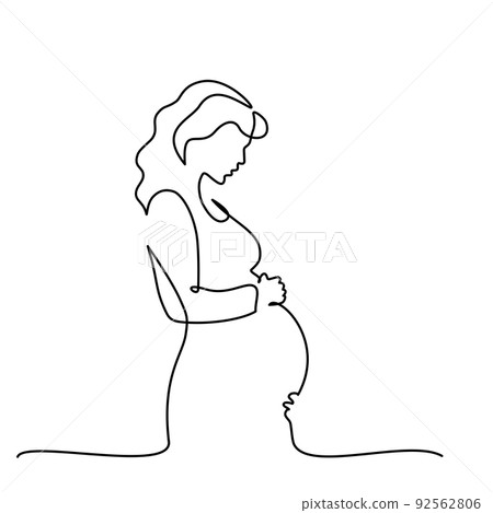Pregnant woman International mothers day. Continuous one line 92562806