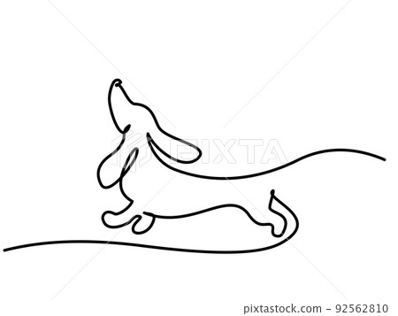 Dachshund dog running design silhouette logo one line 92562810