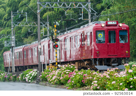 [Yoro Line] Rainy Hydrangea Street and Train 92563014