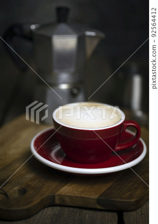 a cup coffee and moka with milk jug a cup coffee and moka with milk jug 92564412