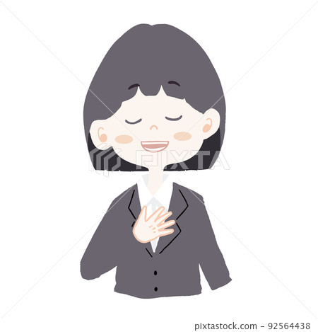 一個女孩(新員工/上班族)穿著招聘服,手放在胸前,表情如釋重負的插圖 一個女孩(新員工/上班族)穿著招聘服,手放在胸前,表情如釋重負的插圖 92564438