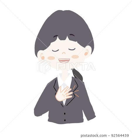 一個女孩(新員工/上班族)穿著招聘服,手放在胸前,表情如釋重負的插圖 一個女孩(新員工/上班族)穿著招聘服,手放在胸前,表情如釋重負的插圖 92564439