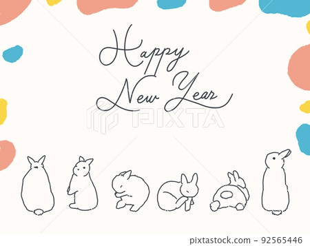 Simple line drawing rabbit New Year's card template (pop) 92565446