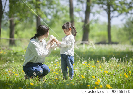 Parents and children playing in the spring field Parents and children playing in the spring field 92566158
