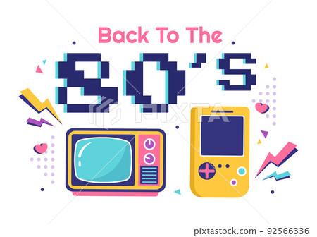 80s Party Cartoon Background Illustration with Retro Music, 1980 Radio Cassette Player and Disco in Old Style Design 92566336