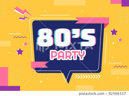 80s Party Cartoon Background Illustration with Retro Music, 1980 Radio Cassette Player and Disco in Old Style Design 80s Party Cartoon Background Illustration with Retro Music, 1980 Radio Cassette Player and Disco in Old Style Design 92566337
