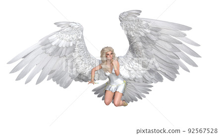 Angel poses for your pictures. Angel figurine with wings in flying poses isolated on white background. 3d rendering - illustration. Angel poses for your pictures. Angel figurine with wings in flying poses isolated on white background. 3d rendering - illustration. 92567528