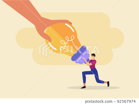 Big hands, businessmen, snatch the ideas of small people. Piracy business idea 92567974