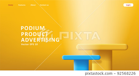3d pillars, product podium showcase in yellow and blue colors 3d pillars, product podium showcase in yellow and blue colors 92568226