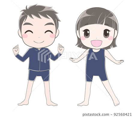 泳裝的小學男孩和女孩 92568421