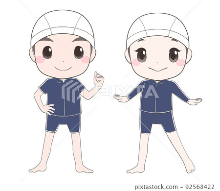 泳裝的小學男孩和女孩 92568422