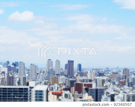 Blue sky and cityscape tilt shift Blue sky and cityscape tilt shift 92568507