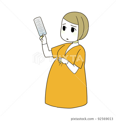 Pregnant woman thinking with pills Pregnant woman thinking with pills 92569013