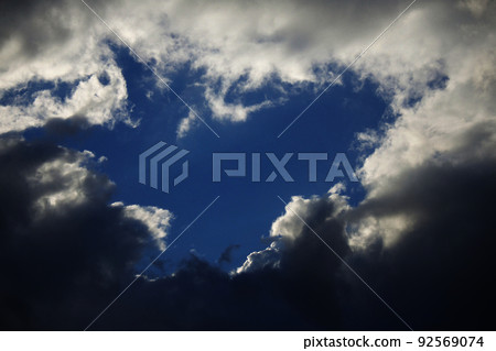 Blue sky seen between rain clouds Blue sky seen between rain clouds 92569074