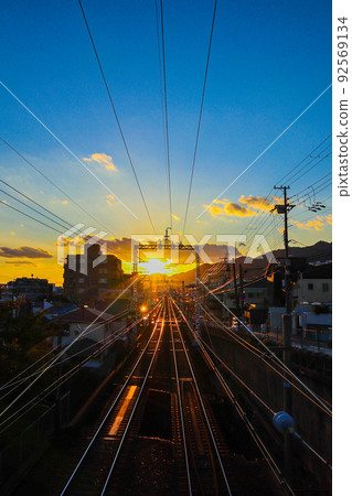 Mikage Station Sunlight at the end of the railroad track Mikage Station Sunlight at the end of the railroad track 92569134