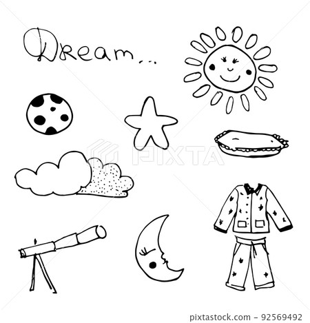Vector set of hand drawn doodles sleepy story. Vector set of hand drawn doodles sleepy story. 92569492
