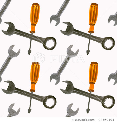 Seamless watercolor pattern tools gray wrench and screwdriver. 92569493
