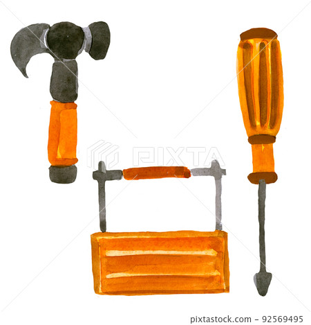 Watercolor metal tools and spare parts for car. 92569495