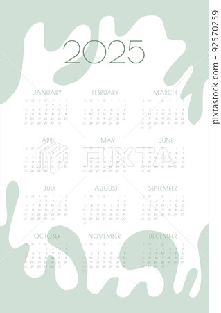 2025 calendar with delicate minimalist design pastel color palette. 92570259