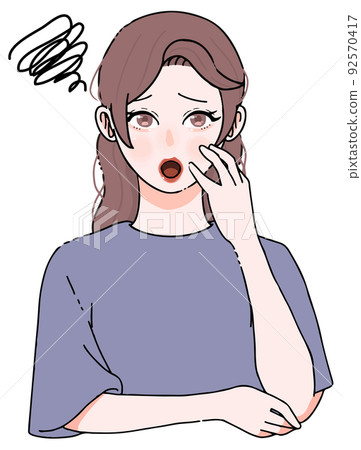 一位憂心忡忡的年輕長發女子的插圖 一位憂心忡忡的年輕長發女子的插圖 92570417
