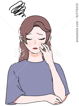 一位憂心忡忡的年輕長發女子的插圖 一位憂心忡忡的年輕長發女子的插圖 92570419