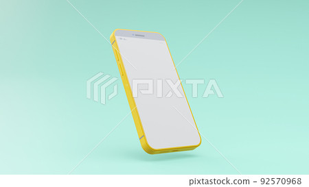Yellow Phone mock-up on green-blue background. 92570968