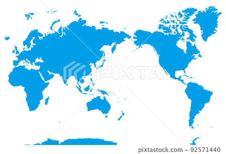 Blue world map, six continents, the Pacific Ocean 92571440