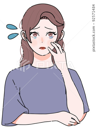 一位身體狀況不佳的長發婦女的插圖 一位身體狀況不佳的長發婦女的插圖 92571484