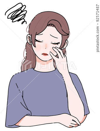 一位憂心忡忡的年輕長發女子的插圖 92571487