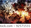 Abstract digital painting of tree at sunset time, warm tone image 92571531