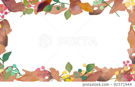 Watercolor. Autumn plant vector frame with watercolor touch. Decorative frame of autumn nuts and leaves. 92571944