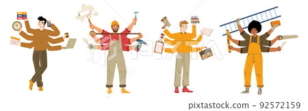 Diverse people with many hands. Multitask concept 92572159
