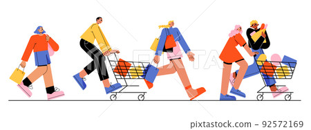 Happy people run to store sale 92572169